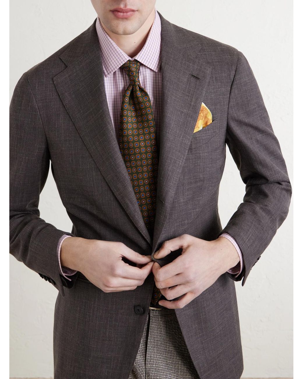 Rubinacci Natural 9Cm Printed Silk-Twill Tie for men