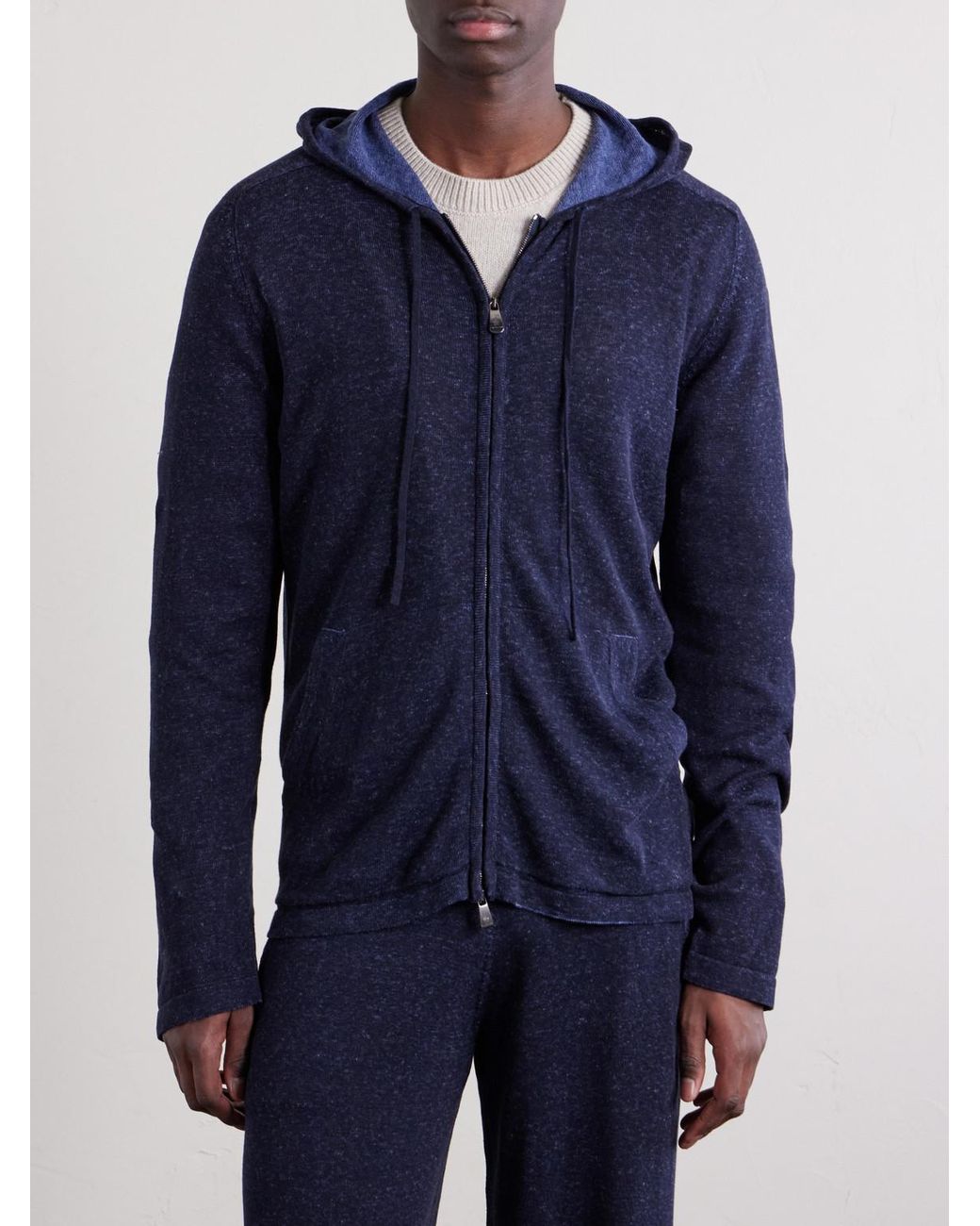Piacenza 1733 Blue Knitted Silk And Linen-Blend Zip-Up Hoodie for men