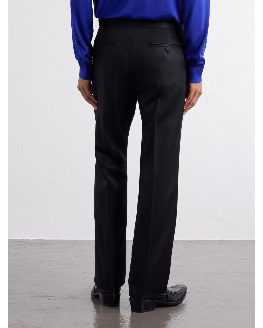 Tom Ford Blue Wool-Blend Grain De Poudre Straight-Leg Trousers for men