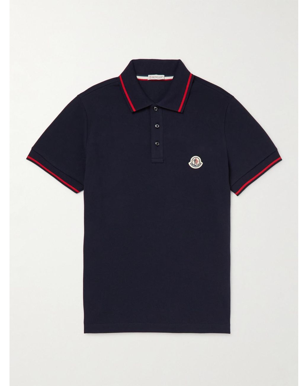 Moncler Blue Logo-Appliquéd Cotton-Piqué Polo Shirt for men