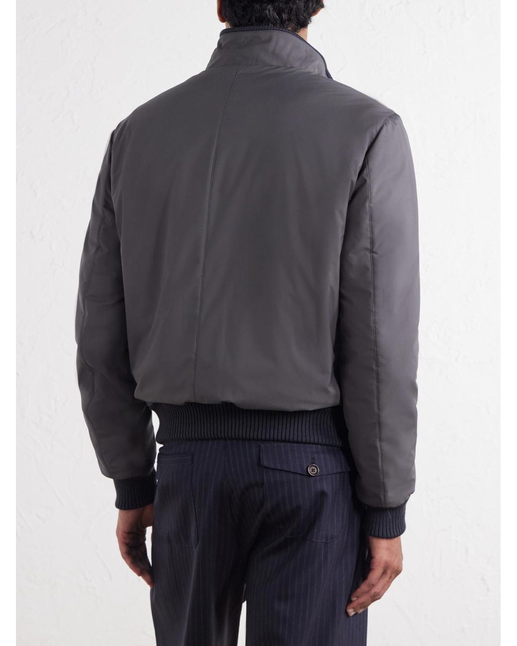Thom Sweeney Gray Nylon Bomber Jacket for men