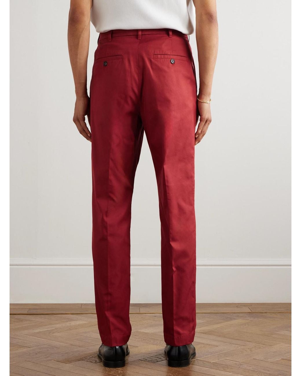 Dunhill Red Slim-Fit Straight-Leg Pleated Cotton-Gabardine Chinos for men