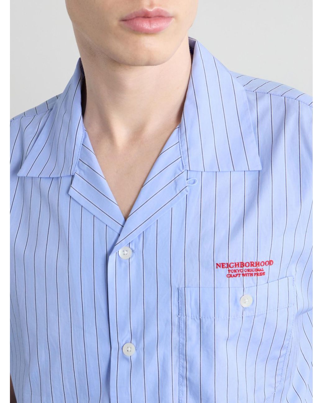 Neighborhood Blue Camp-Collar Logo-Embroidered Striped Cotton Shirt for men