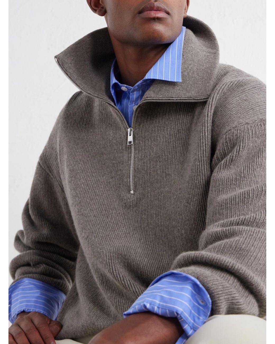 FRAME Gray Wool Half-Zip Sweater for men