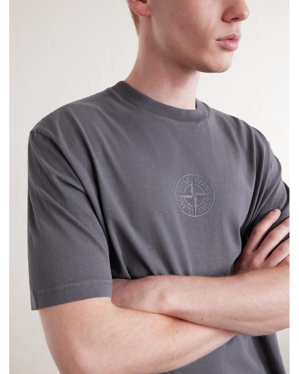 Stone Island Gray Logo-Detailed Organic Cotton-Jersey T-Shirt for men
