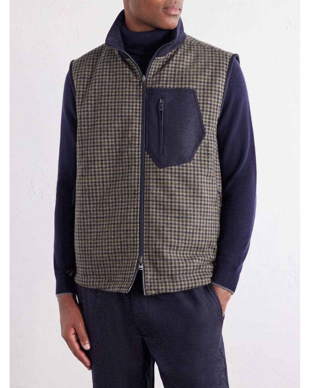 Sease Gray Explorer Reversible Checked Virgin Wool And Shell Padded Vest for men