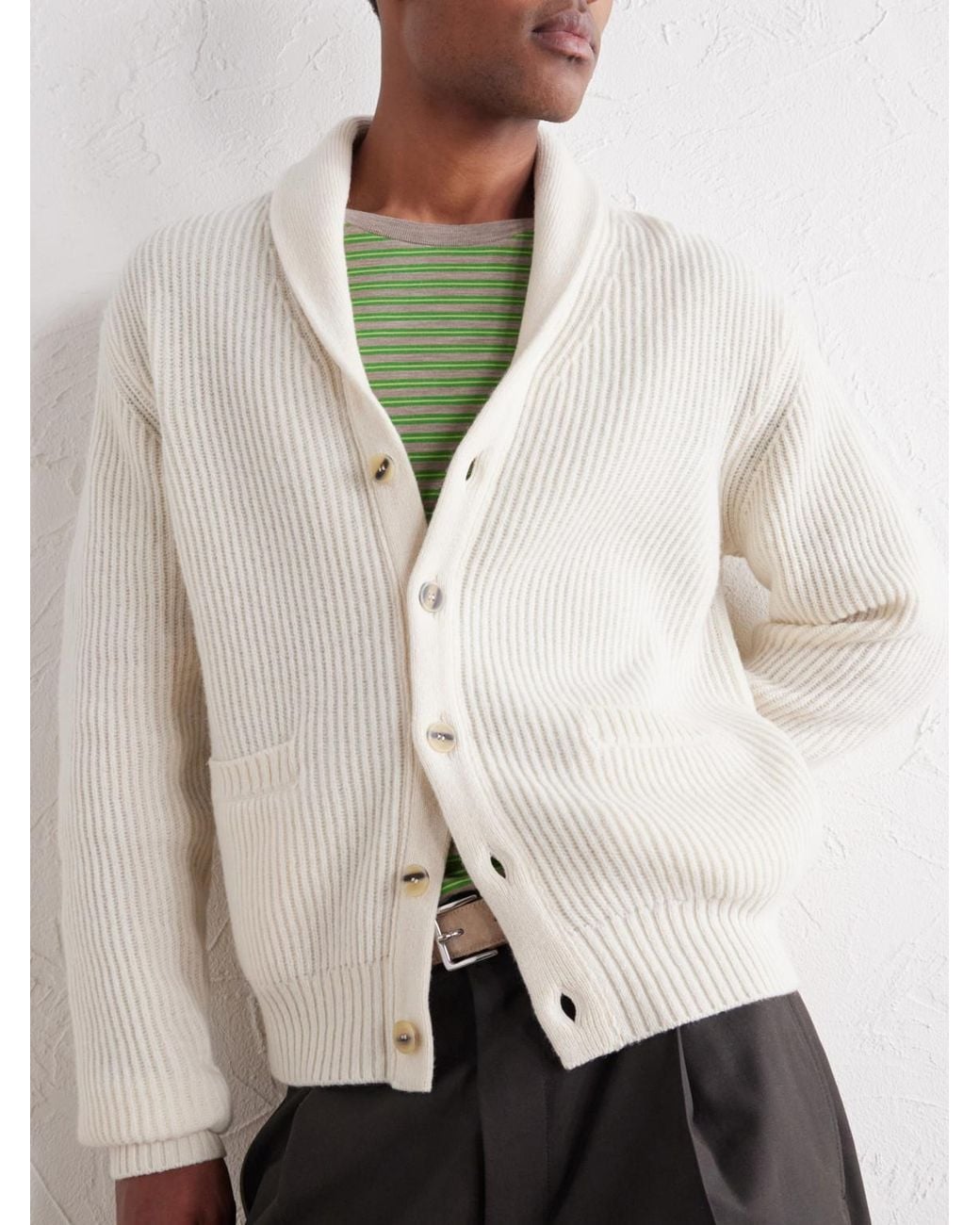 Altea Natural Ribbed Virgin Wool Cardigan for men