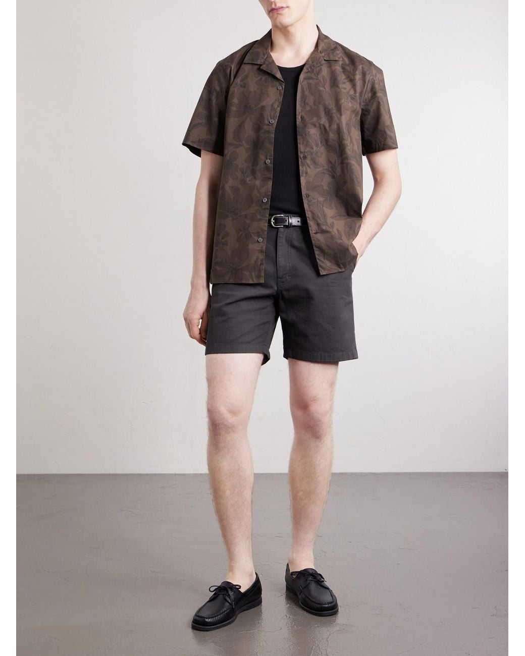 Mr P. Gray Wide-Leg Pleated Cotton-Canvas Shorts for men
