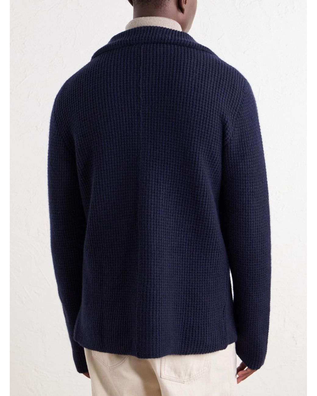 Rubinacci Blue Waffle-Knit Cashmere Cardigan for men