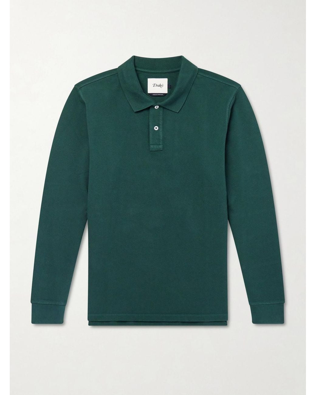 Drake's Green Cotton-Piqué Polo Shirt for men