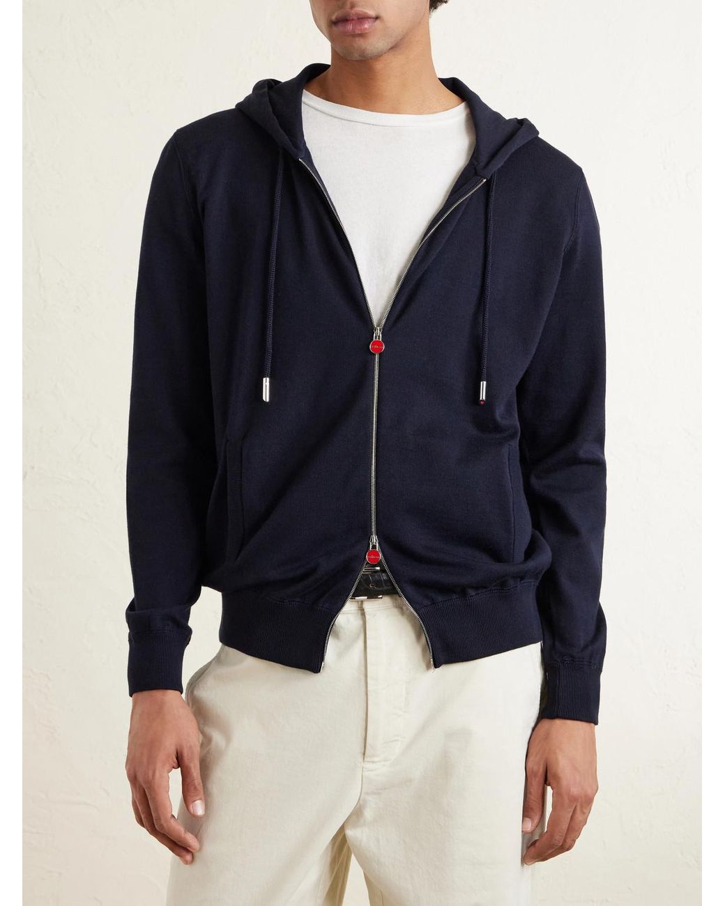 Kiton Blue Cotton-Jersey Zip-Up Hoodie for men