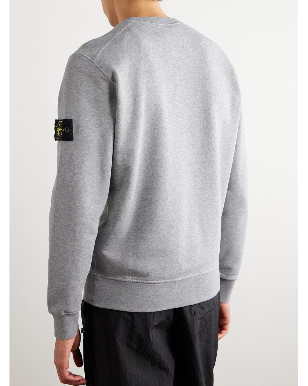 Stone Island Gray Logo-Appliquéd Garment-Dyed Cotton-Jersey Sweatshirt for men
