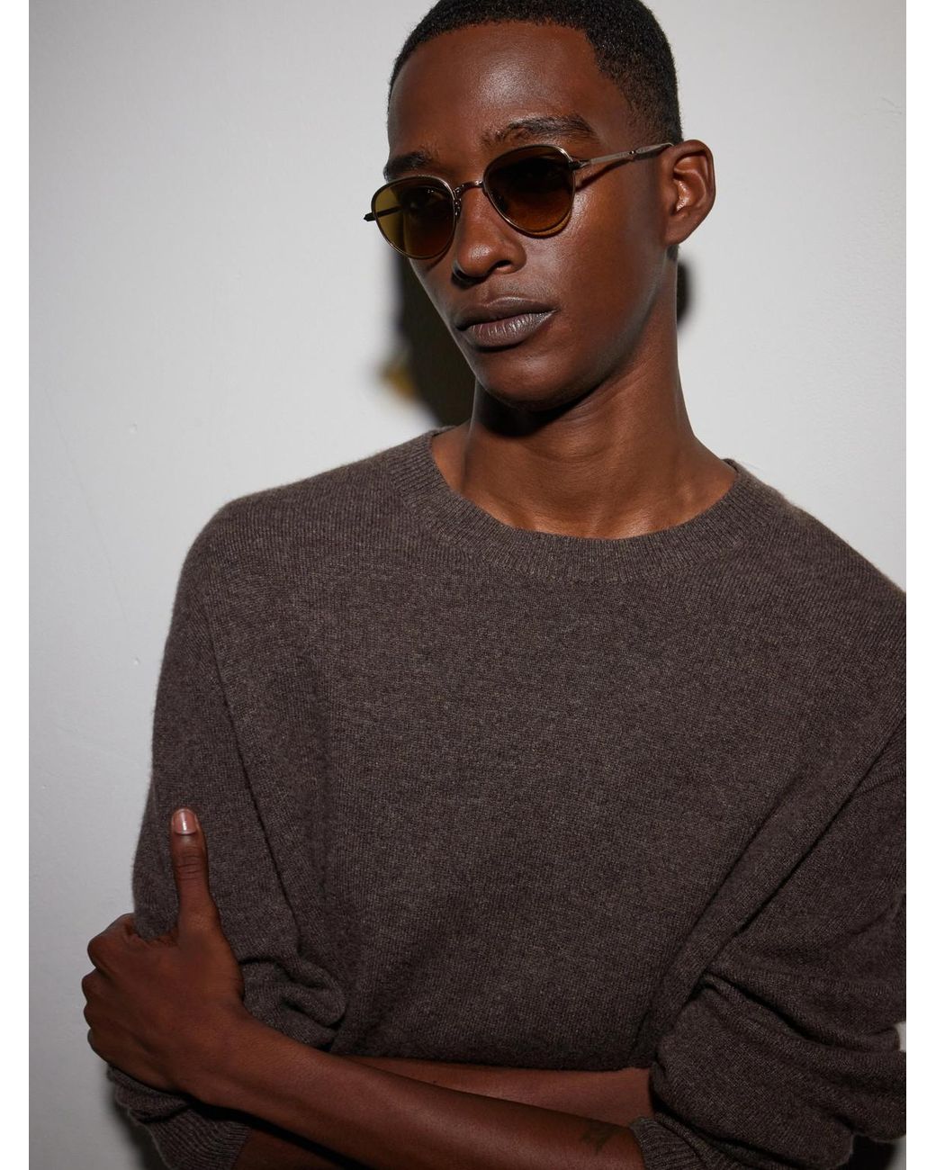 Garrett Leight Natural Wells J Round-Frame Bronze-Tone Titanium Sunglasses for men