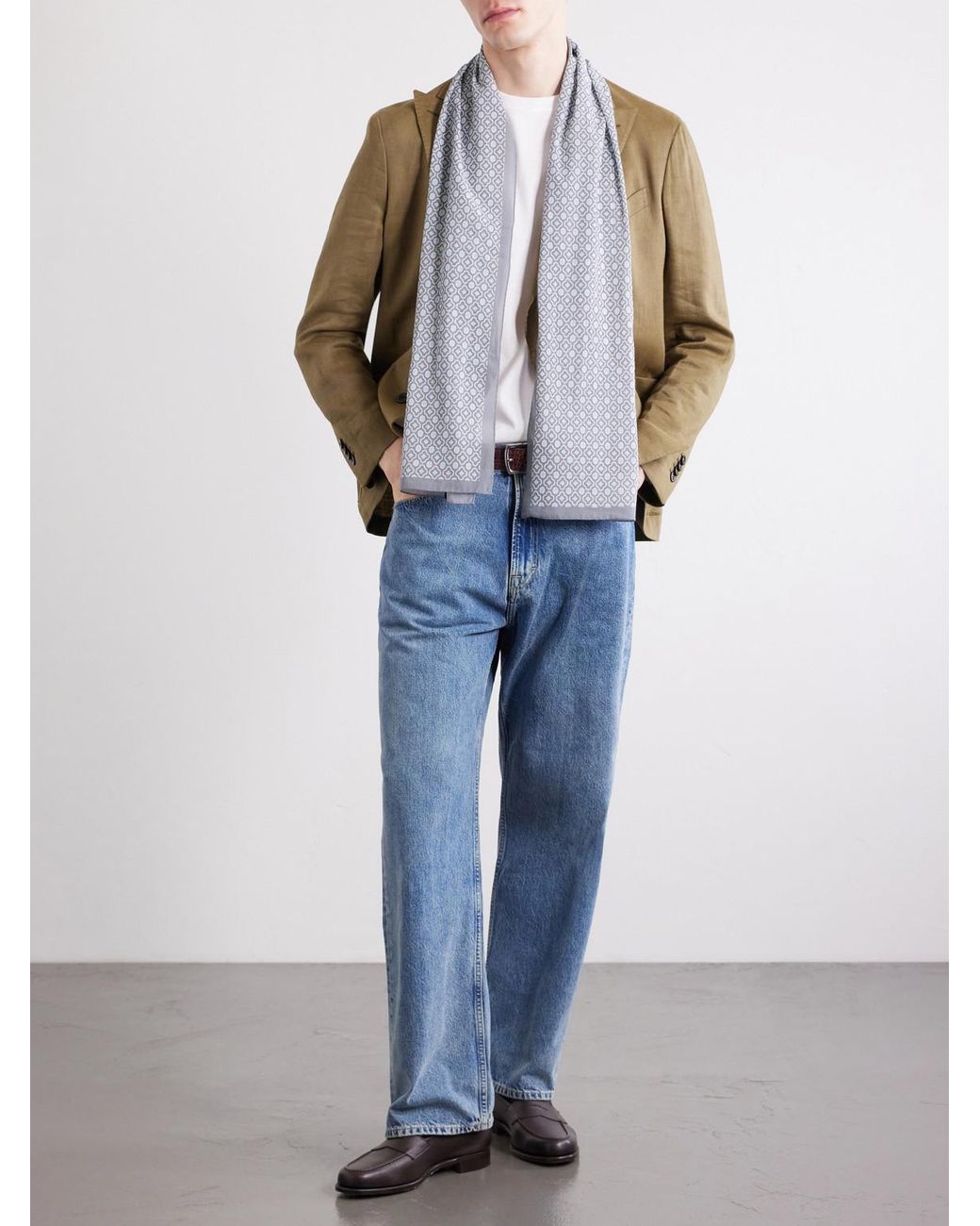 Anderson & Sheppard Gray Printed Cotton-Voile Scarf for men
