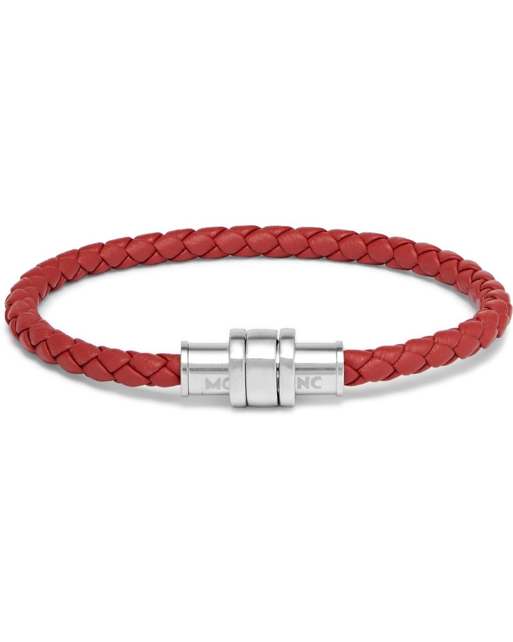 Montblanc Meisterstück Braided Leather And Stainless Steel Bracelet in Red  for Men | Lyst