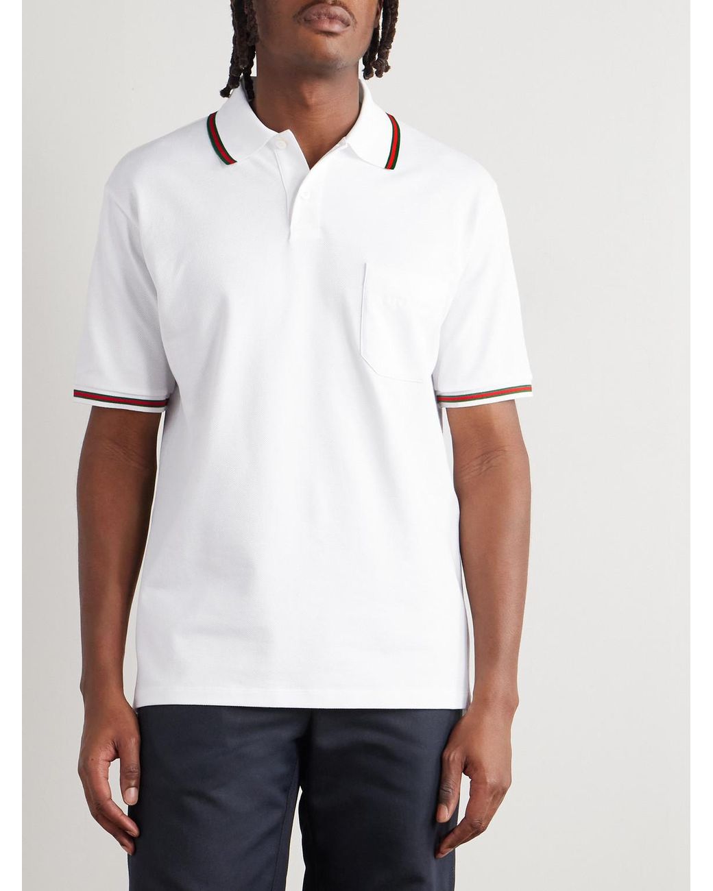 Gucci White Logo-embroidered Cotton-blend Piqué Polo Shirt for men