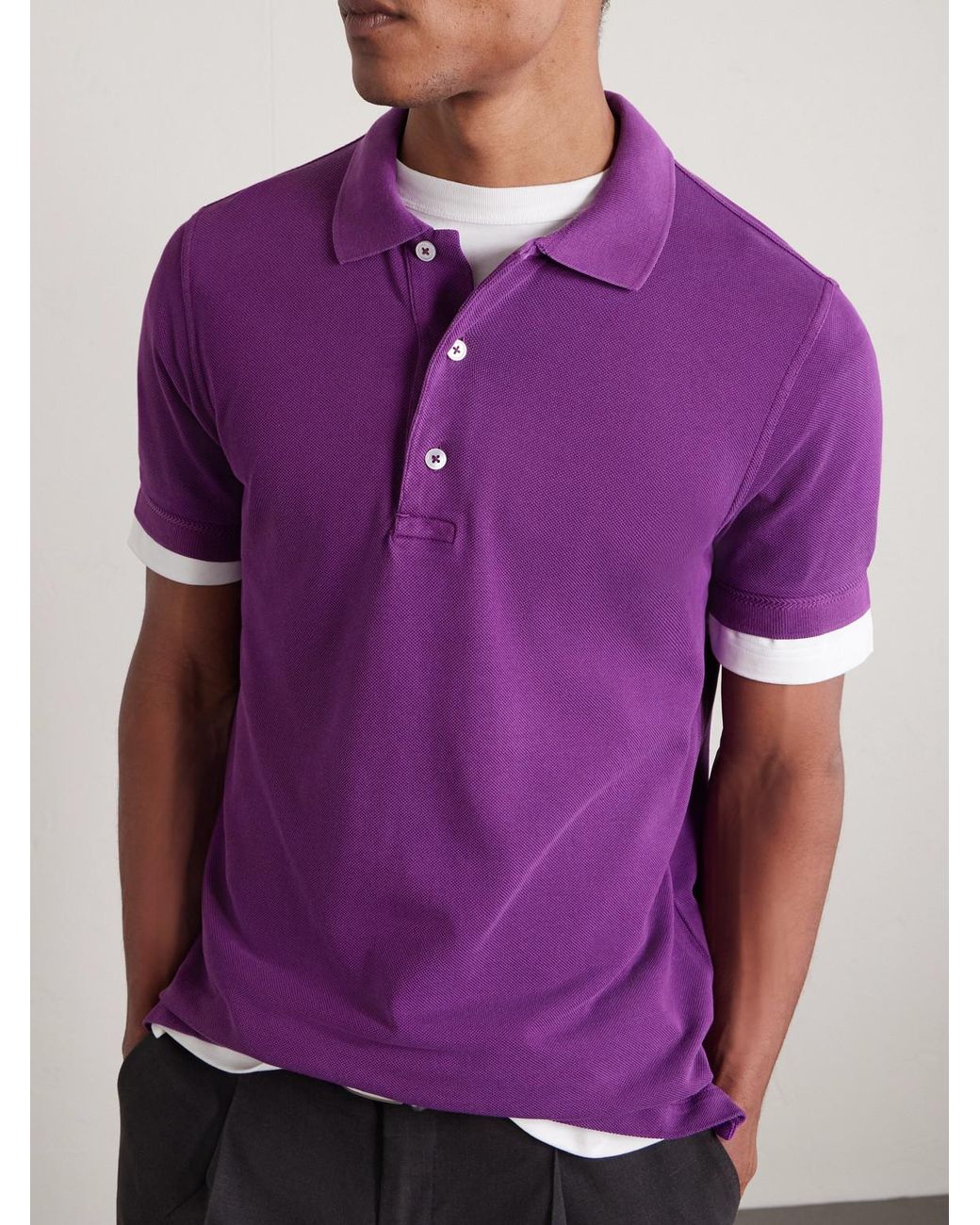 Tom Ford Purple Slim-fit Lyocell And Cotton-blend Piqué Polo Shirt for men