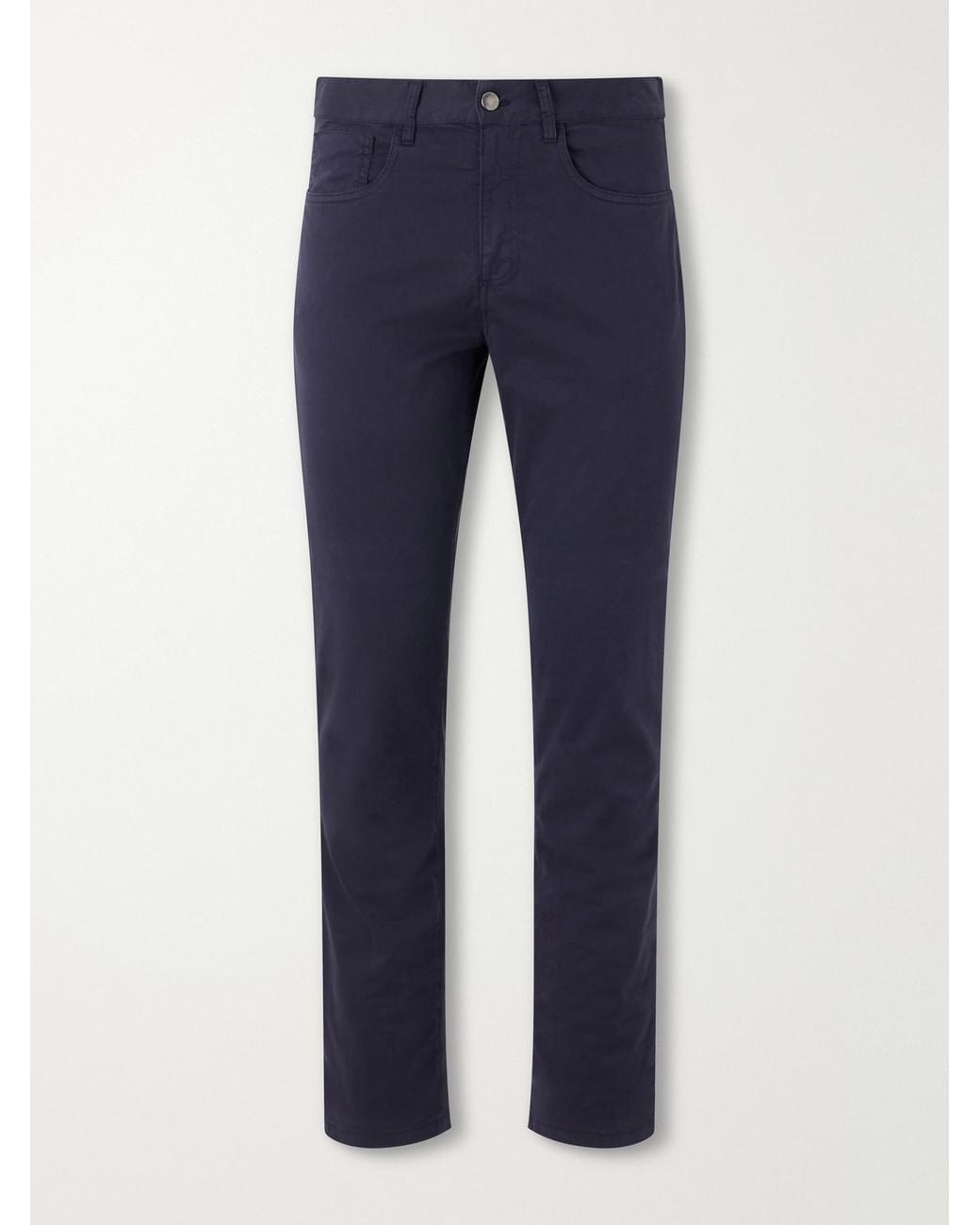 Canali Blue Tapered Cotton-Blend Twill Trousers for men