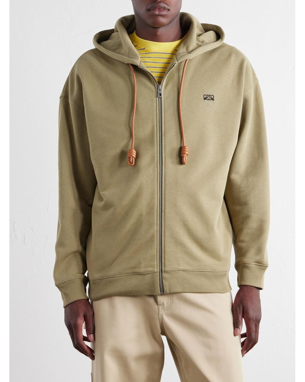 Loewe Natural Anagram-Embroidered Cotton-Jersey Zip-Up Hoodie for men