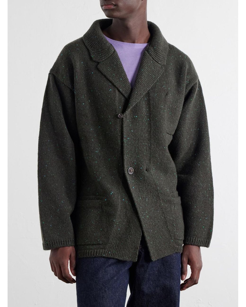 Inis Meáin Green Wool And Cashmere-Blend Cardigan for men