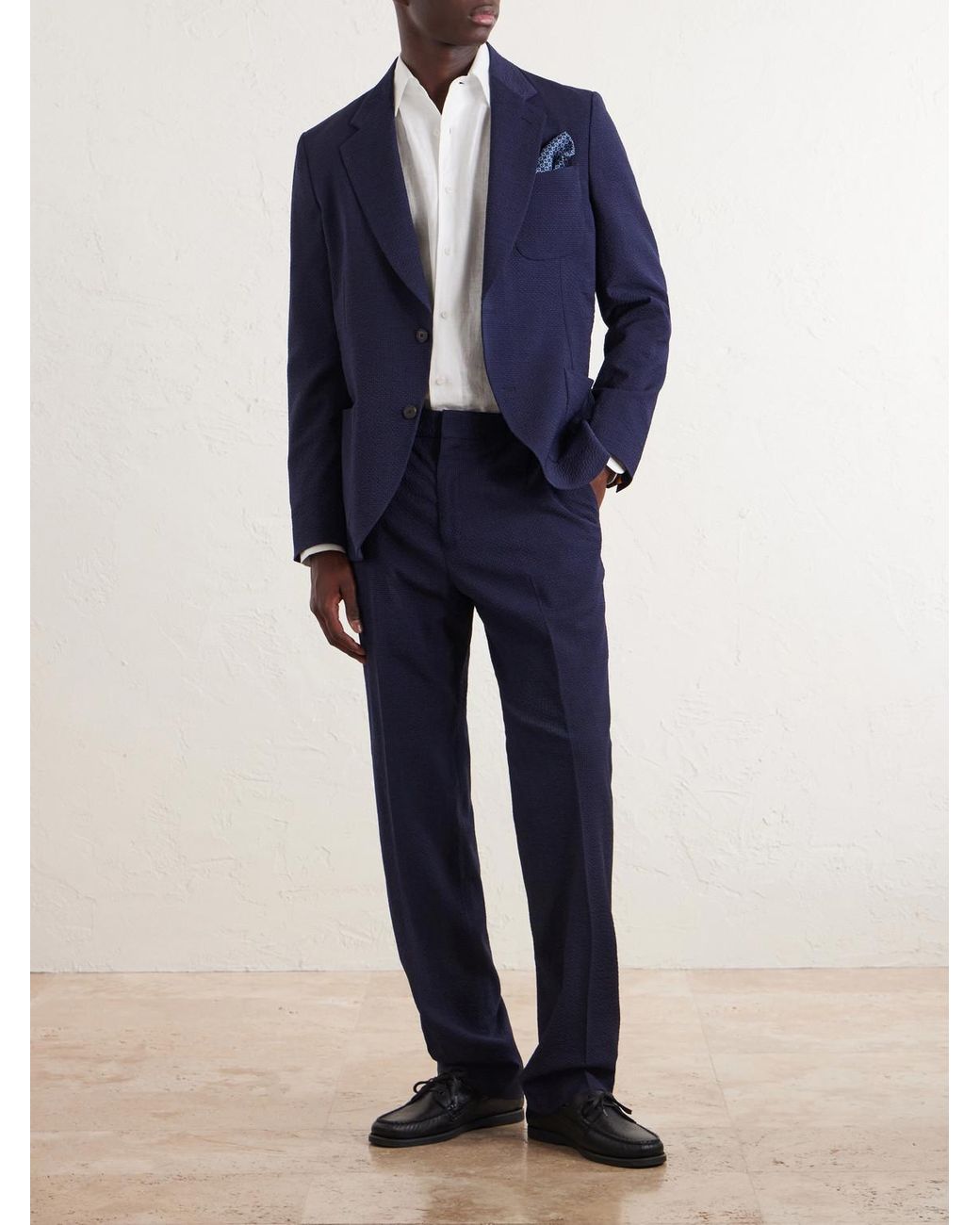 Paul Smith Blue Wool-Blend Seersucker Suit Jacket for men