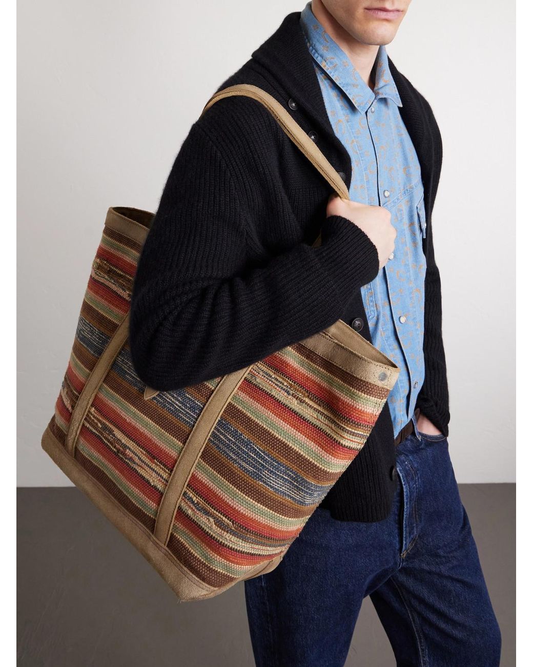 RRL Natural Murphy Medium Suede-Trimmed Woven Cotton Tote Bag for men