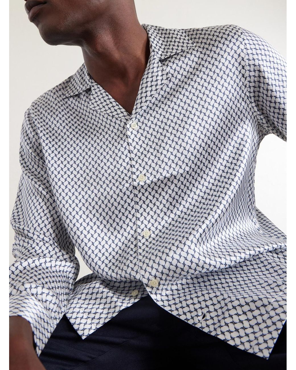 Frescobol Carioca Gray Safra Camp-collar Printed Silk-satin Shirt for men