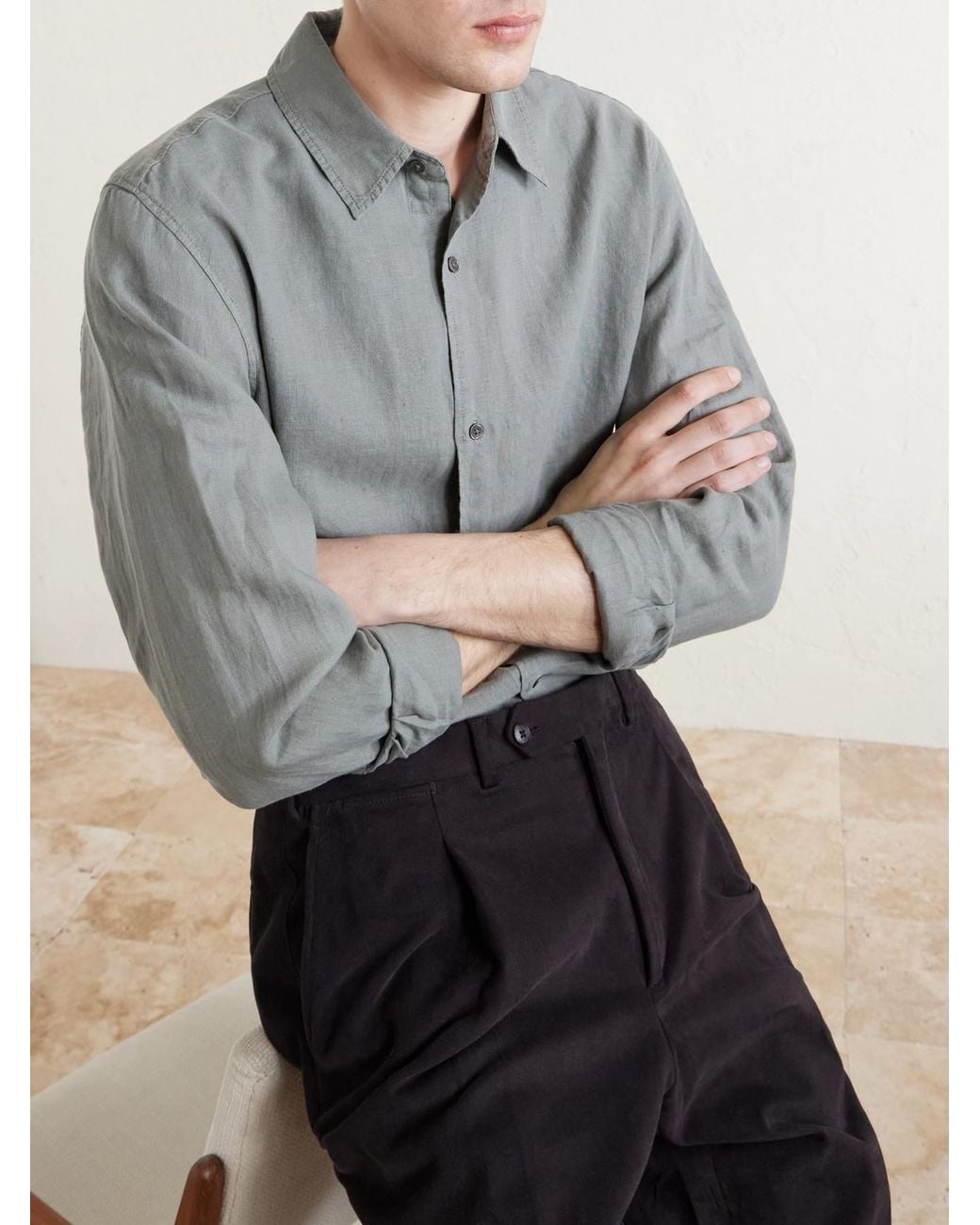 Mr P. Gray Garment-Dyed Linen Shirt for men