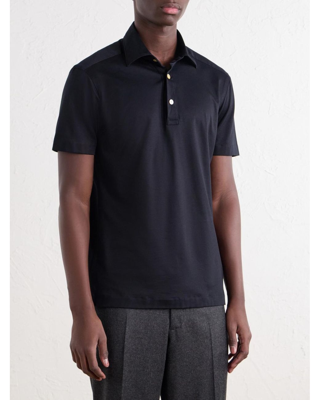 Kiton Black Cotton-Jersey Polo Shirt for men