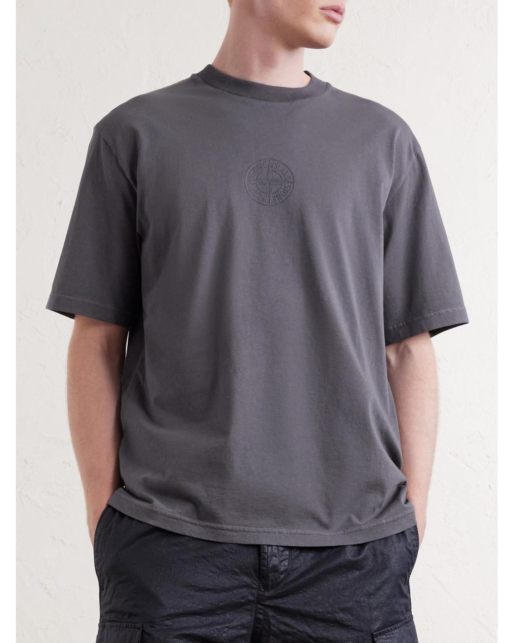 Stone Island Gray Logo-Detailed Organic Cotton-Jersey T-Shirt for men
