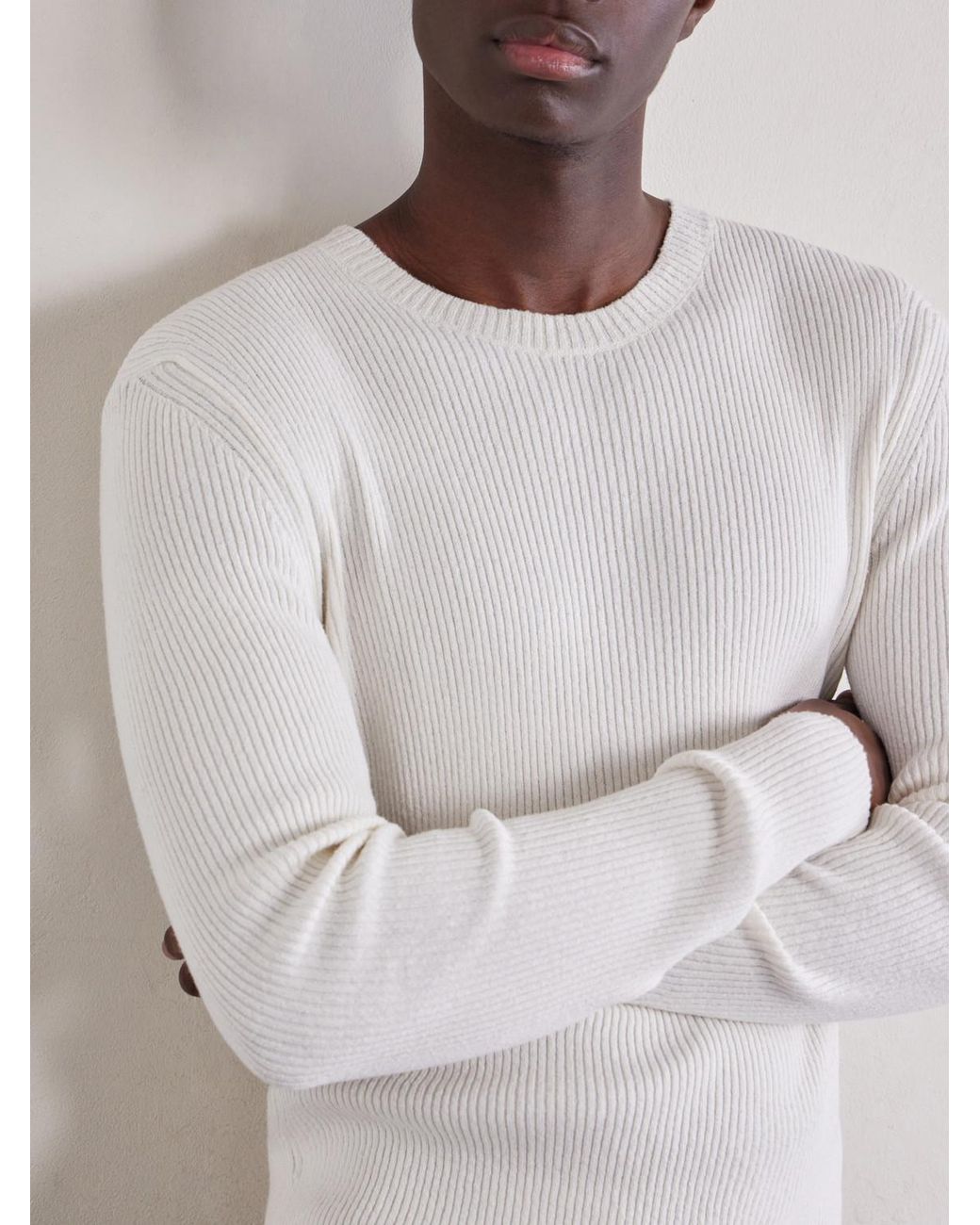 Our Legacy White Ribbed Knit Silk Sweater for men