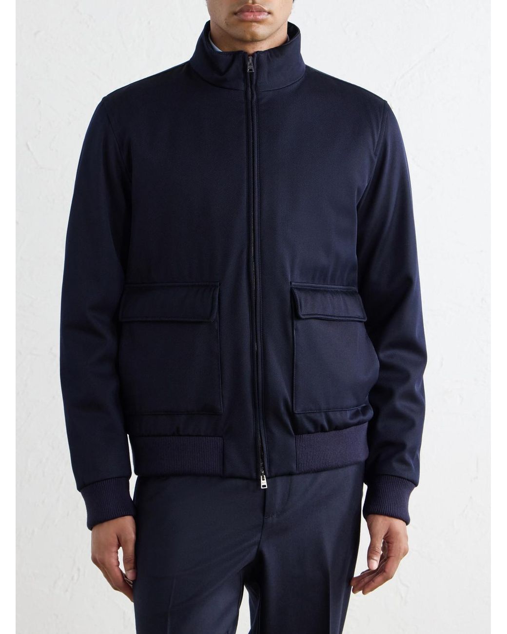 Herno Blue Virgin Wool-Twill Bomber Jacket for men