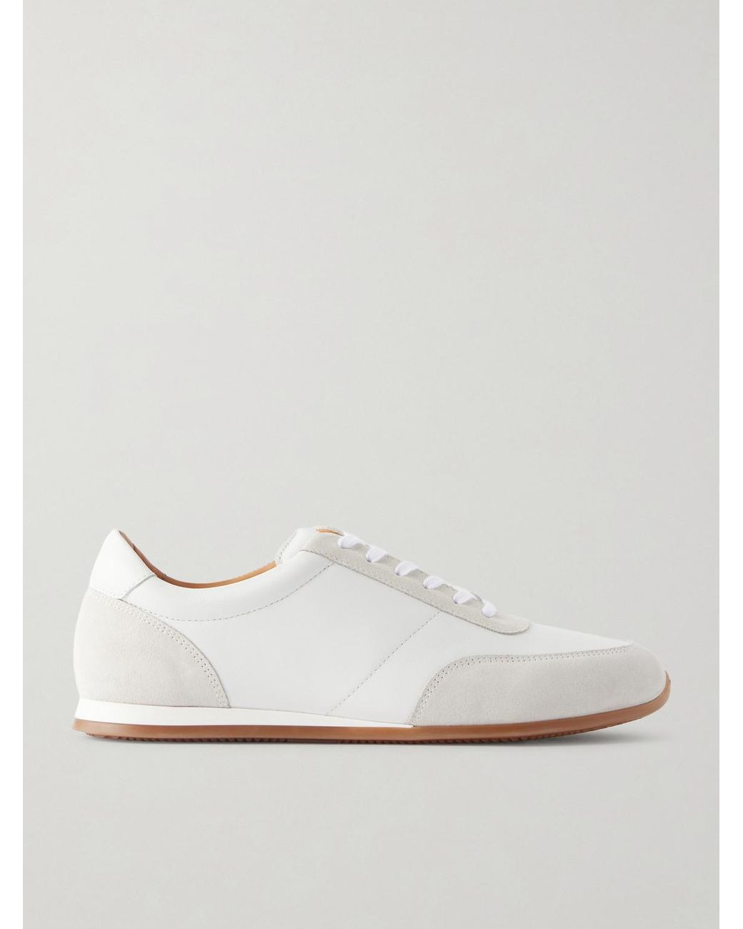 Mr P. White Suede-trimmed Leather Sneakers for men
