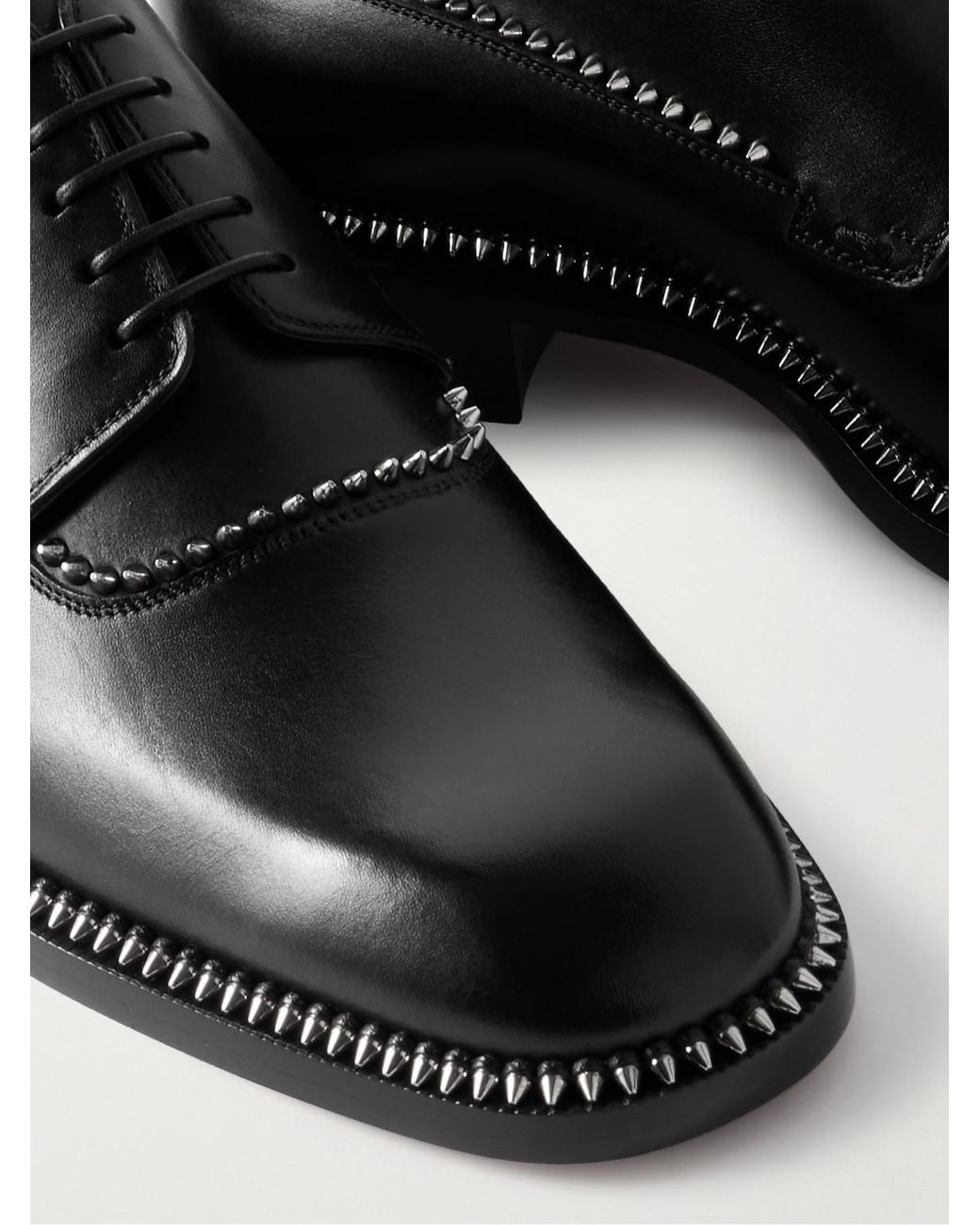 Christian Louboutin Black Cocoriclou Studded Leather Derby Shoes for men