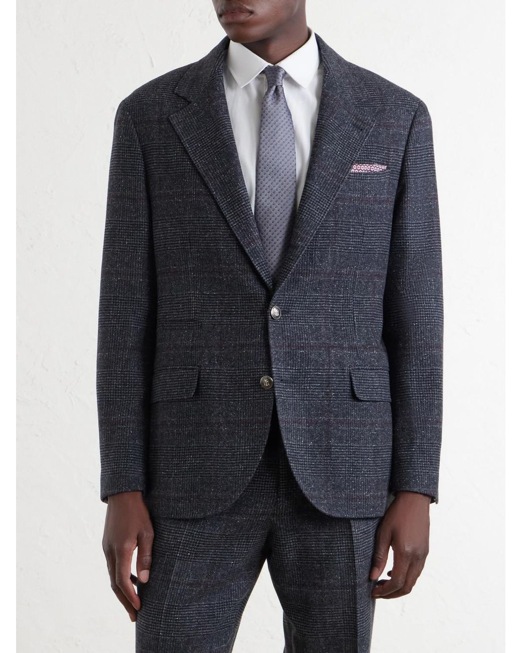 Brunello Cucinelli Black Checked Silk, Wool And Cashmere-Blend Suit Jacket for men