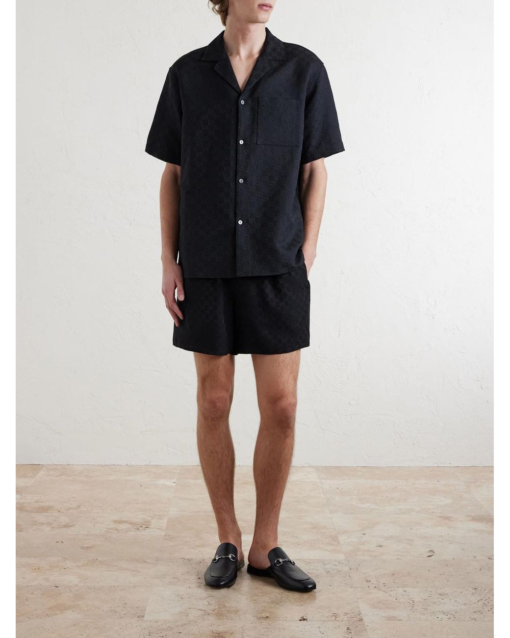 Gucci Blue Straight-Leg Logo-Jacquard Silk Shorts for men