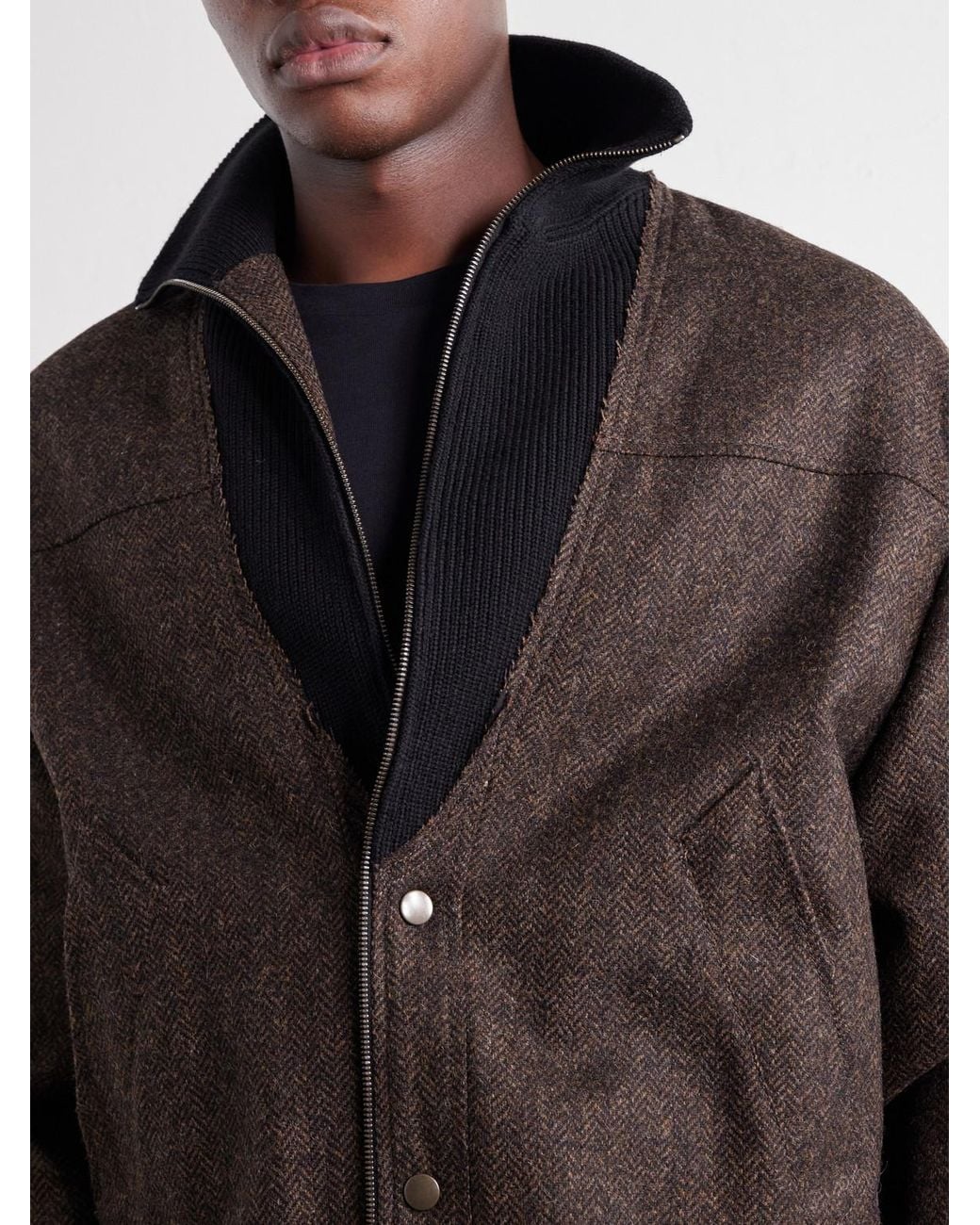 Maison Margiela Black Wool Herringbone Bomber Jacket for men