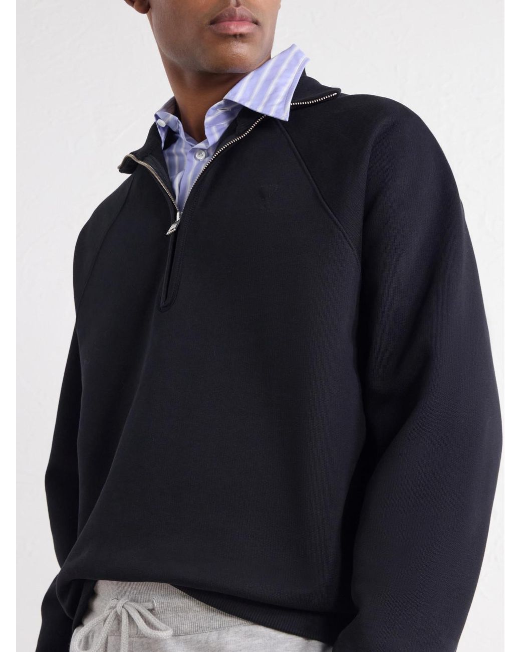AMI Blue Logo-Embroidered Cotton-Jersey Half-Zip Sweatshirt for men