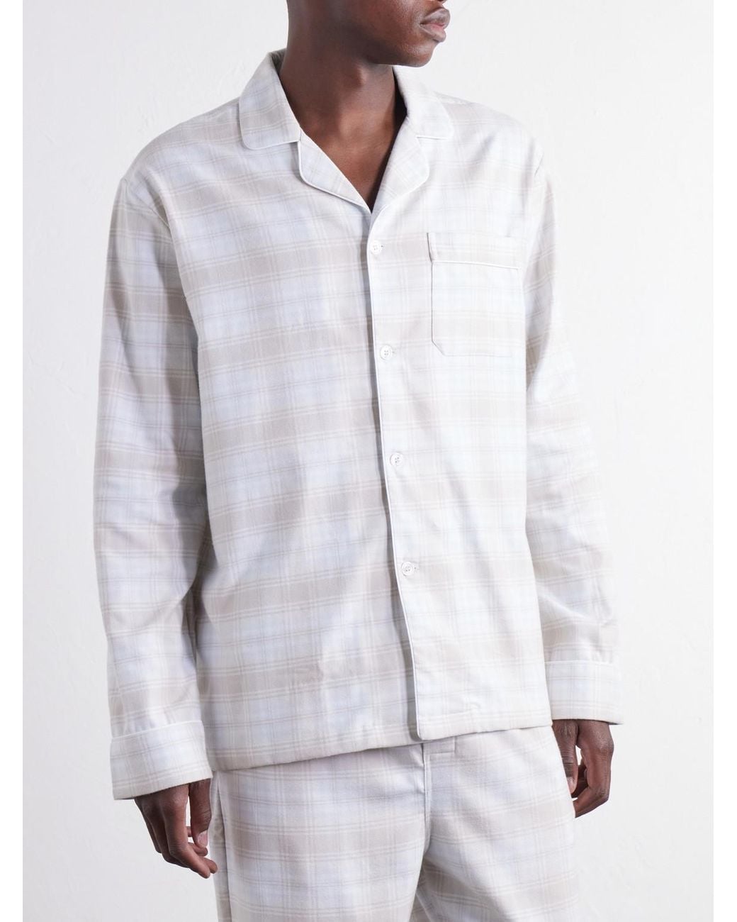 Derek Rose White Kelburn Checked Brushed Cotton-Flannel Pyjama Set for men
