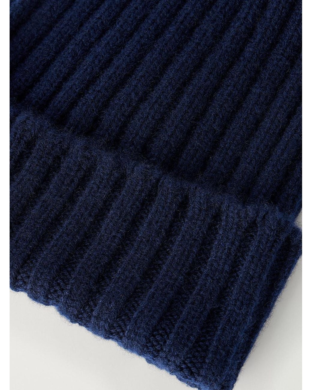 Thom Sweeney Blue Ribbed Cashmere Beanie for men