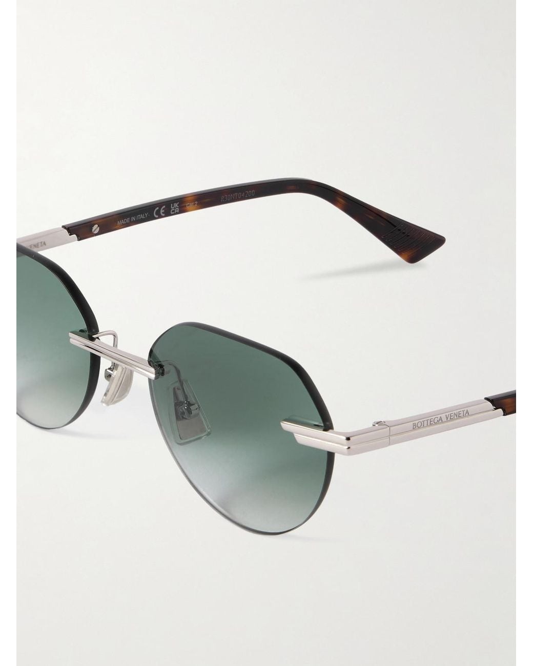 Bottega Veneta Green Rimless Round-Frame-Tone Metal And Tortoiseshell Acetate Sunglasses for men