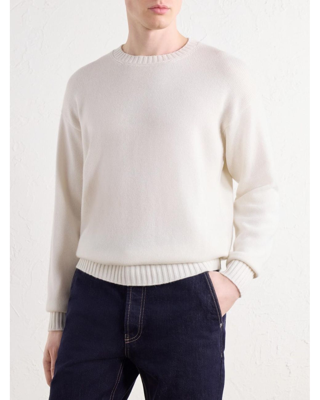 Brunello Cucinelli White Cashmere Sweater for men