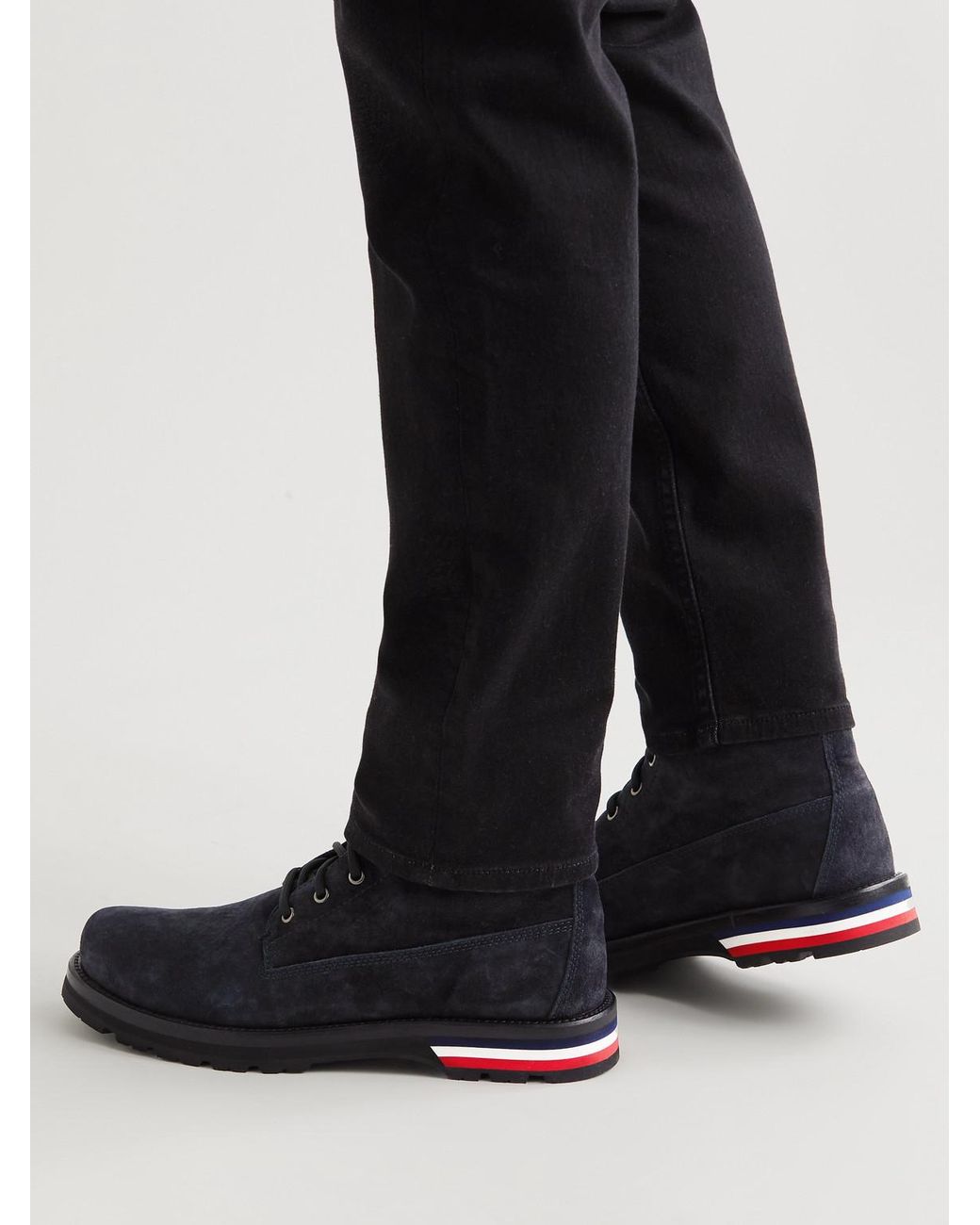 Moncler Blue Vancouver Canvas-Trimmed Suede Boots for men