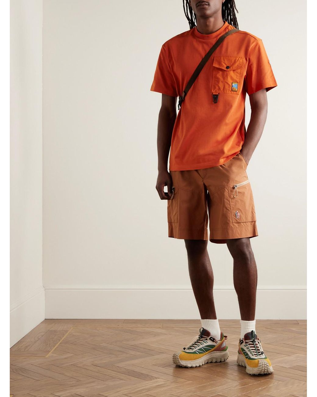 Moncler Orange Logo-appliquéd Shell-trimmed Combed Cotton-jersey T-shirt for men