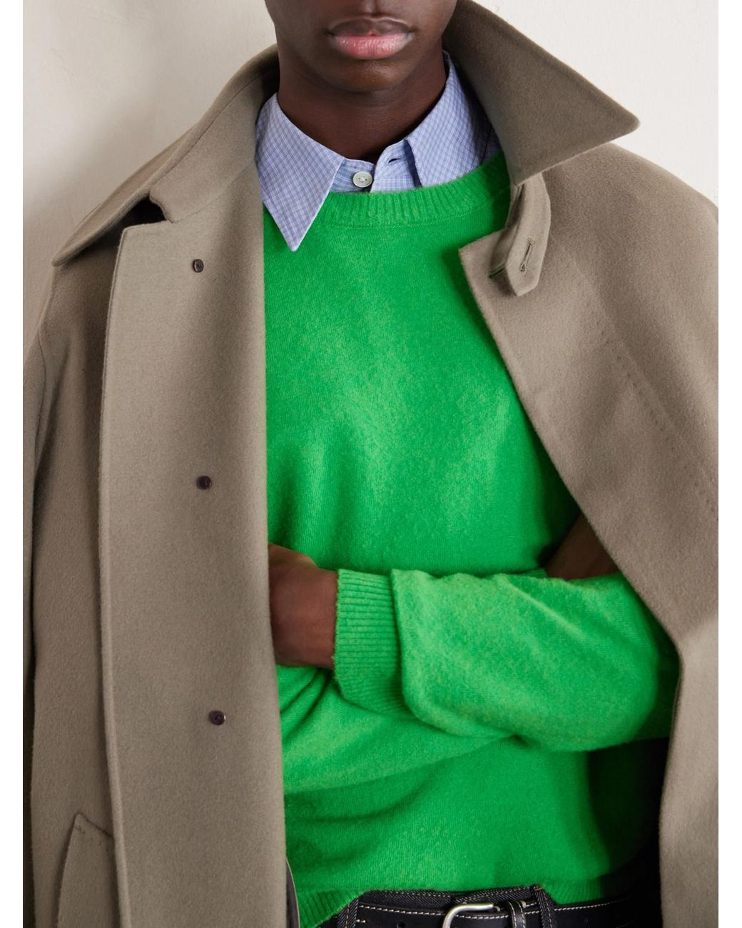 Auralee Green Brushed Cashmere And Cotton-Blend Sweater for men