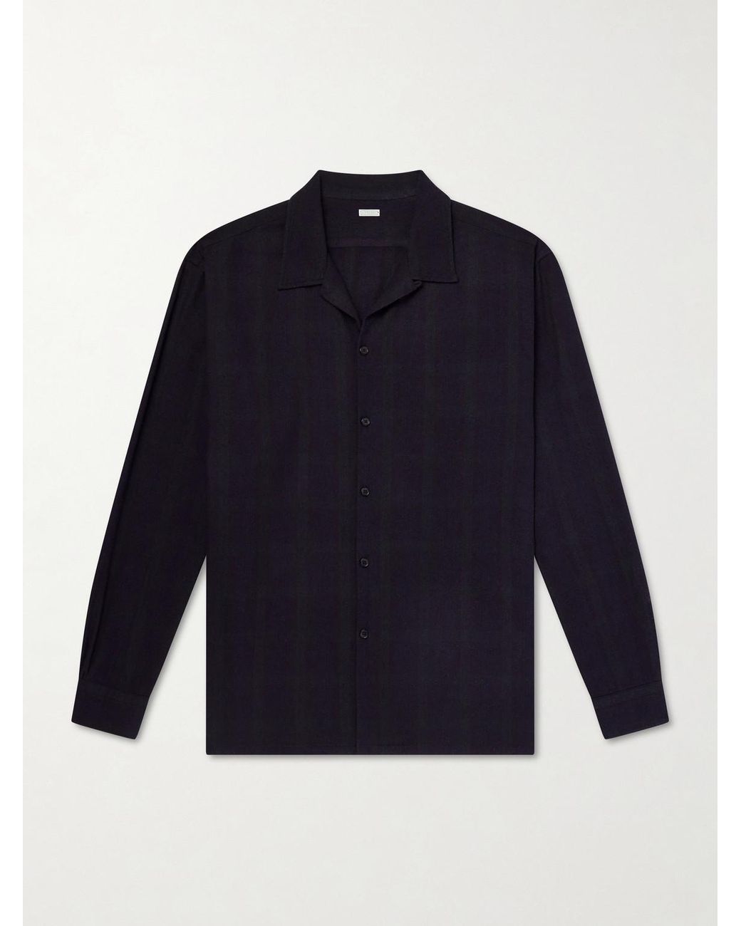 A.PRESSE Blue Camp-Collar Checked Silk Shirt for men