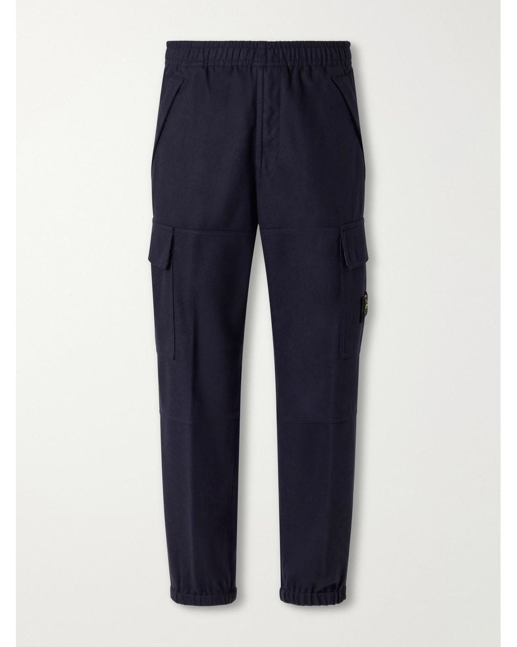 Stone Island Blue Garment-Dyed Wool-Blend Nylon Flannel-Tc Cargo Sweatpants for men
