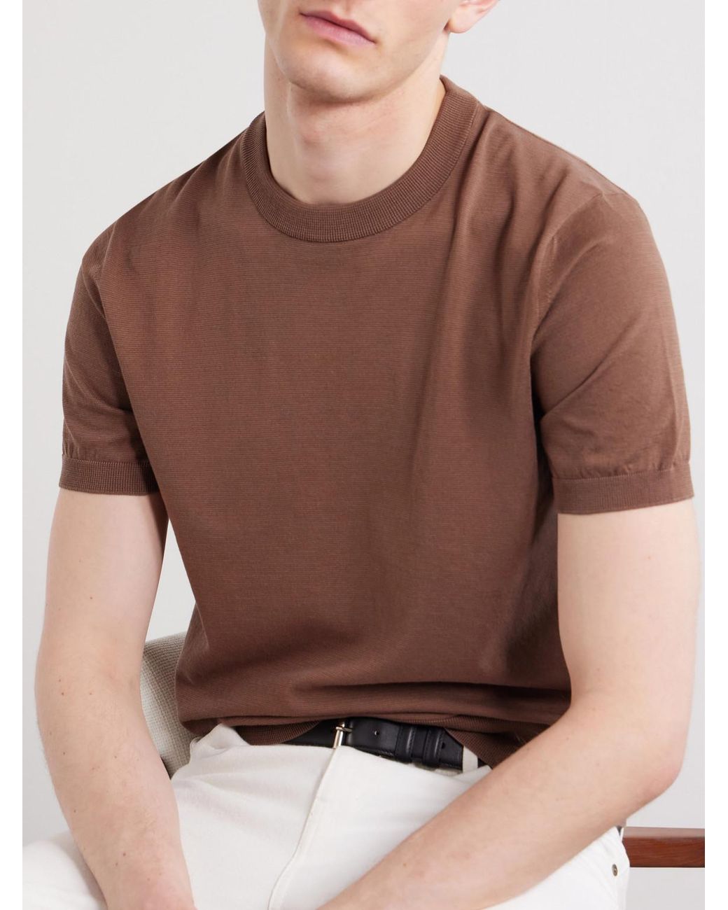 Brioni Brown Knitted Cotton T-Shirt for men