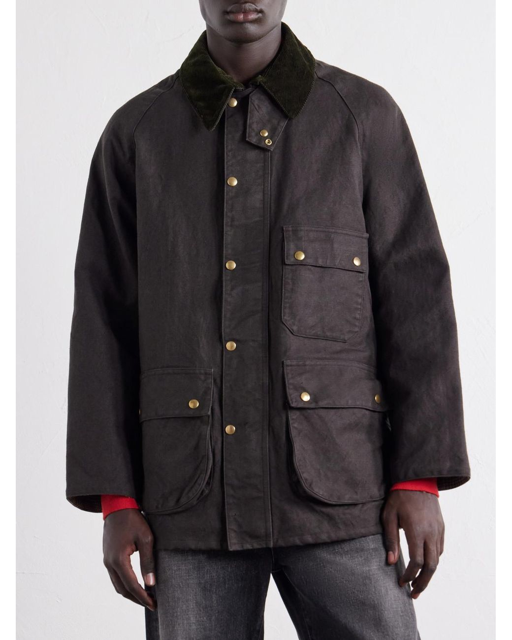 A.PRESSE Black Corduroy-Trimmed Cotton-Blend Jacket for men