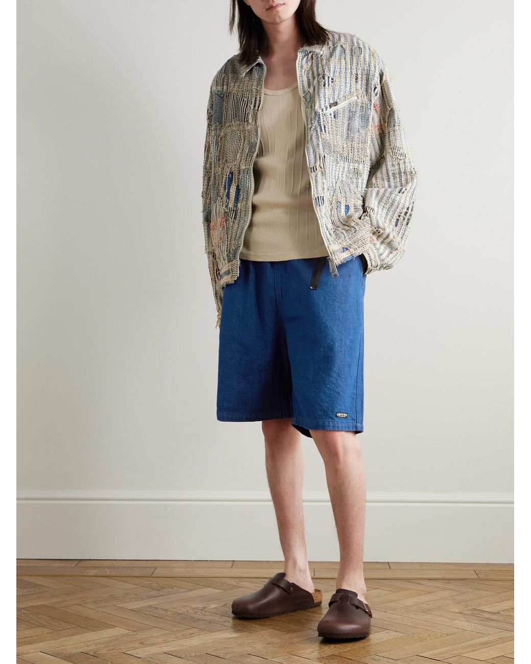 Kapital Blue Easy Wide-Leg Belted Denim Shorts for men